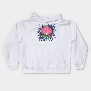 Cartoonish clam with pearl, bright seashell Kids Hoodie